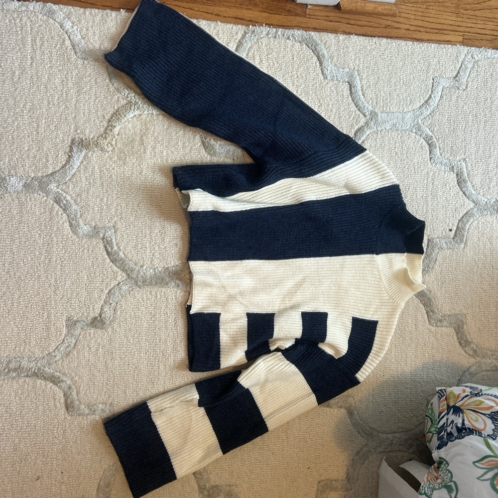 Striped Navy and Cream Turtleneck Sweater